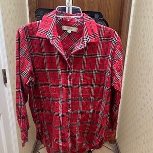 LOFT Men's Red and Black Plaid Shirt
